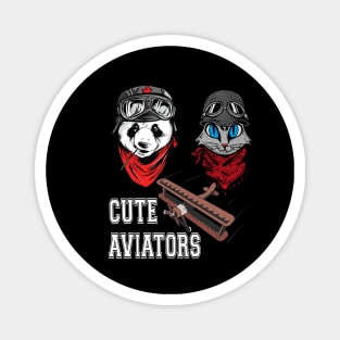 Cute Panda and cat couple in flying hat  and goggles Magnet